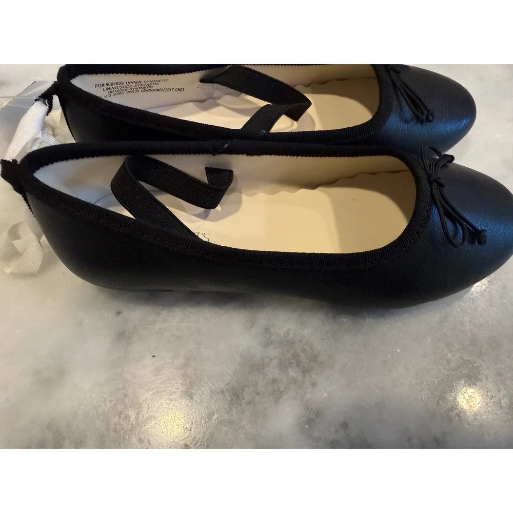Crewcuts‎ Ballet Flats Girls Size 13 Black Bow Elastic Strap BT667 NEW